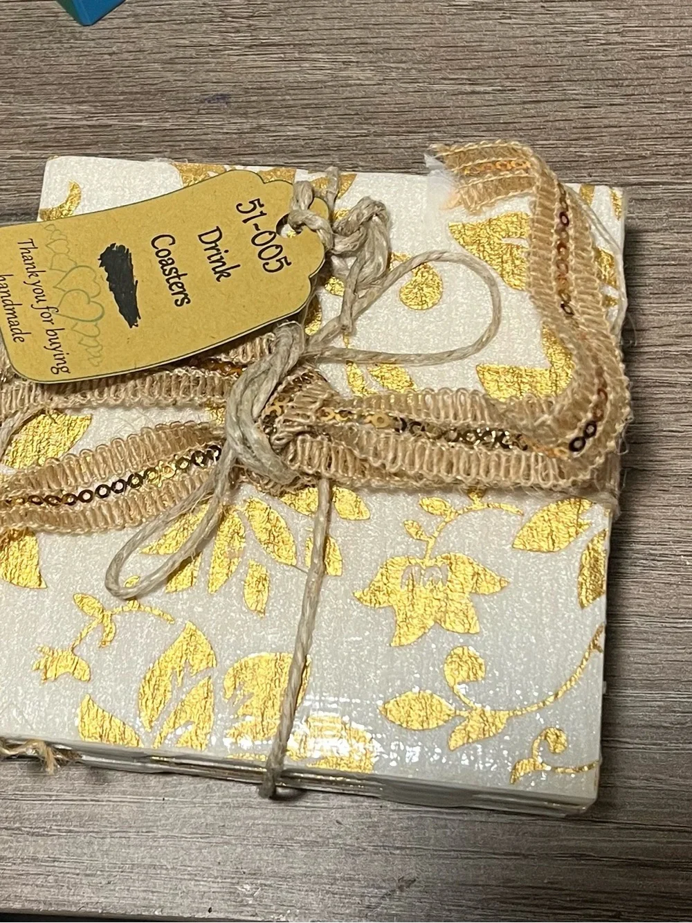 Gold Floral Glass Drink Coasters - Set